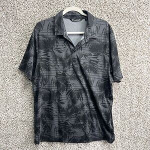 Travis Mathew Polo Shirt Men’s XL Gray Abstract Palm Tree Print Short Sleeve